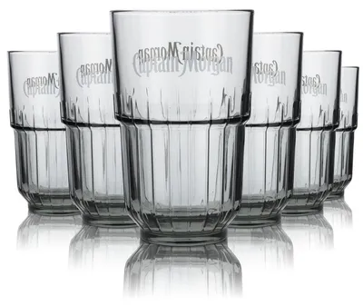 Produktbild von 6x Captain Morgan Glas LinQ 0,4l Longdrink Gläserset Reliefschliff Schwarztönung