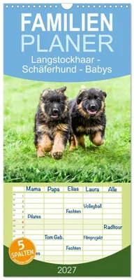 Produktbild von Familienplaner 2027 - Langstockhaar - Schäferhund - Babys mit 5 Spalten (Wandkalender, 21 x 45 cm) CALVENDO
