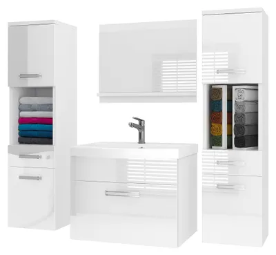 Produktbild von BELINI Badmöbel Set PRI P6 120 cm Weiß Hochglanz - Moderner Badschrank mit Waschbecken & Spiegel, Vollausstattung Wandmontage