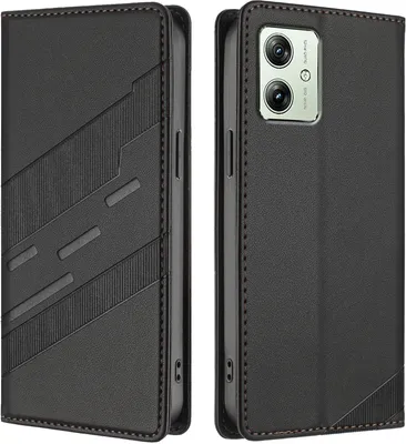Produktbild von Hülle für Motorola Moto G54 Power, Kunstleder Brieftaschen Handyhülle mit Kartenfach und Standfunktion Schwarz