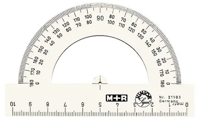 Obrázok produktu pre M+R 721100000 Polkruhový uhlomer, polystyrén, od 0° do 180°, 100 mm, číry
