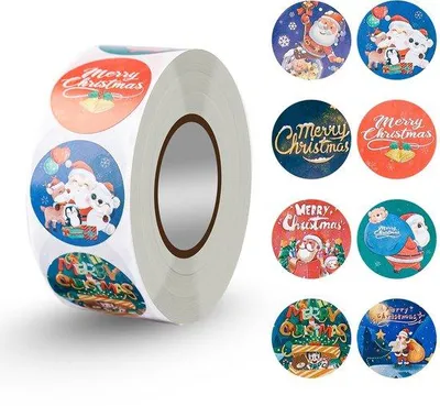Obrázok produktu pre Sada vianočných nálepiek, 500 ks, 2,5 cm, 8 vzorov, pre deti, ručné práce, pohľadnice, scrapbooking, obálky, uzatváranie balíčkov