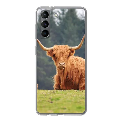 Produktbild von MuchoWow® Handyhülle Schutzhülle Hülle für Samsung Galaxy S21 Schottische Highlander - Gras - Wald Silikon Softcase Handy Hülle - Softcase