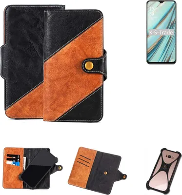 Produktbild von K-S-Trade Handyhülle Schutzhülle Bookstyle Case Wallet-Case kompatibel mit Oppo A9 Handy Cover Bumper Klapphülle schwarz hellbraun 1x