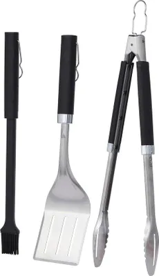 Immagine prodotto di Set da barbecue 3 pezzi - Pinze da barbecue in ghisa, spatola da barbecue e pennello da barbecue - Accessori per barbecue | Utensili da barbecue in metallo