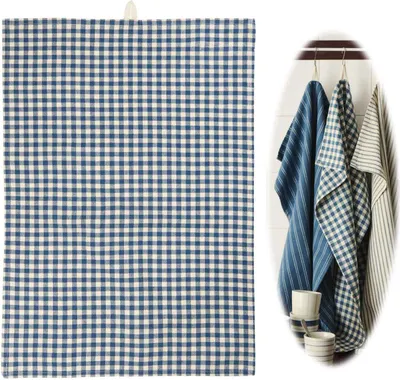 Produktbild von LS-LebenStil Vintage Geschirrtuch 50x70cm Karo Blau Weiß Natur Karo 100% Baumwolle Geschirr Handtuch Grubentuch Geschirrhandtücher Küchentuch Spültuch