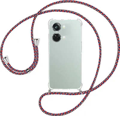 Produktbild von Handykette Backcover-Schutzhülle mit Band (Metall silberfarben) für OnePlus Nord 3 (CPH2491) - silber/blau/rot