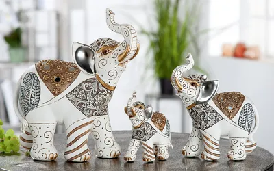 Immagine prodotto di Gilde Figur, Elefant, "Morani", orientalisch, Kunstharz, creme, VE 2, L. 10 cm, B. 24 cm, H. 26 cm 37362 4063387373620