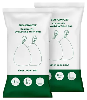 Produktbild von SONGMICS Robuste Müllbeutel, Müllbeutel mit Schiebebändern für Küchenmülleimer, 30 l, vorgetrennt, Beutelcode 30A, 2 Rollen, 90 Stück, weiß KRB30A02