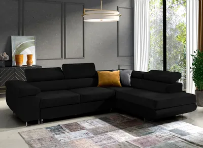 Produktbild von Ecksofa in L-Form "Mediolan", L-förmige Eckcouch mit Schlaffunktion, ausziehbares Sofa, 1 Bettzeugbehälter, verstellbare Kopfstützen, (Kronos 07)