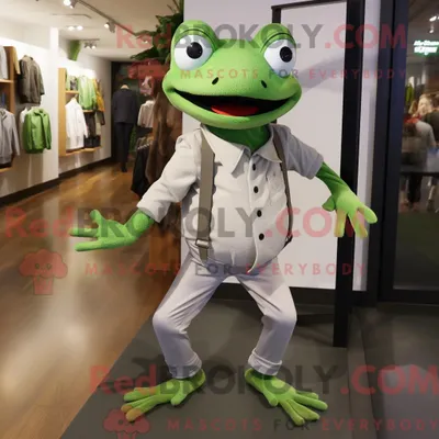 Obrázek produktu pro Postava REDBROKOLY maskota stříbrné žáby oblečená s chinos a sponkami na boty