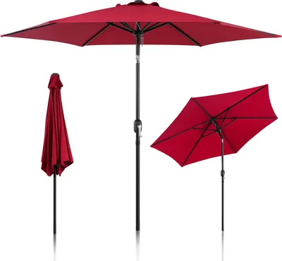 Produktbild von Hengda Sonnenschirm Strandschirm, Ø 270 cm Rot Gartenschirm Marktschirm, Terrassenschirm mit Schutzhülle, Sonnenschutzschirm, Ampelschirm Schutzhülle