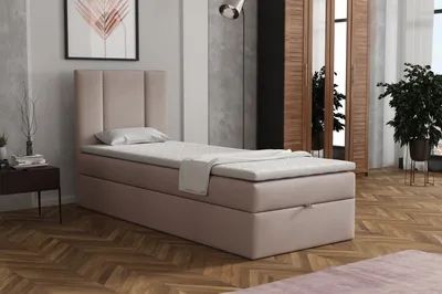 Produktbild von MR GROUP Boxspringbett Alta 70 x 200 cm Kinderbett, Jugendbett, Einzelbetten, Bett mit Stauraum, Polsterbett Matratze Topper H3 Schlafzimmer, beige