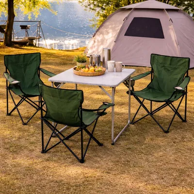 4-tlg. Grün Campingmöbel Set, XL Tisch mit Tragegriff und Campingstuhl mit Tasche