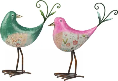 Produktbild von 2er Set Dekofiguren Vögel grün + pink H. 33cm aus Metall Formano S26