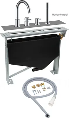 Produktbild von Wannenrand Montagesystem für 2, 3, 4 oder 5-Loch Wannenrandarmatur, stufenlos höhenverstellbar von 487 – 605mm Inkl. Trägerplatte, Schlauchkasten