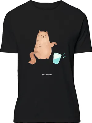 Produktbild von Mr. & Mrs. Panda Größe L T-Shirt Katze Wasserglas - Schwarz - Geschenk, Shirt, Katzen, Wasser, Tshirt, Cats, Cat, mit Spruch