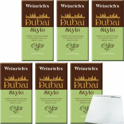 Zdjęcie produktu dla Czekolada mleczna z nadzieniem pistacjowym "Dubai Style" 6-pak (opakowanie 6x100g) + blok spożywczy
