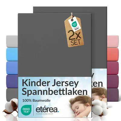Produktbild von 2er Set Jersey Spannbettlaken 60x120cm - 70x140cm - 100% BAUMWOLLE - Bettlaken Spannbetttuch 60x120cm - 70x140cm - Anthrazit