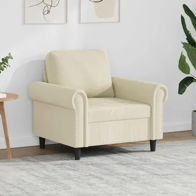 Produktbild von Cremefarbener Sessel aus Kunstleder, 60 cm, mit stabilem Metallgestell und Polsterung, für das Wohnzimmer, bis 110 kg belastbar