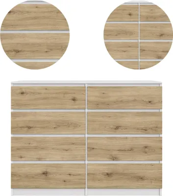 Produktbild von YUMEBLY Kommode mit 8 Schubladen | Farbe: Artisan-Weiß Vorderseite 120 cm Ideal für Schlafzimmer Wohnzimmer Kinderzimmer und Büro | 120x97x40 cm
