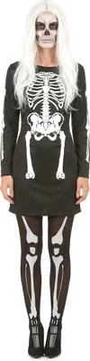 Immagine prodotto di Elegante costume da scheletro da donna per Halloween in bianco e nero - S / M