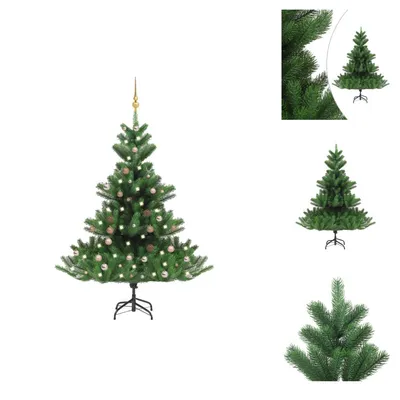 Image de vidaXL Sapin de Noël artificiel Nordmann, avec guirlande lumineuse LED et boules, vert, 180 cm - Arbres de Noël