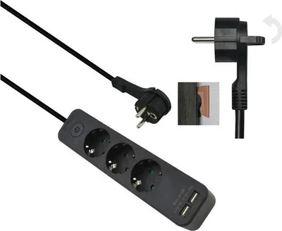 Obrázek produktu pro helos prodlužovací kabel ADVANCED, 3 zásuvky, USB nabíječka, černý, 1,5 m, s vypínačem