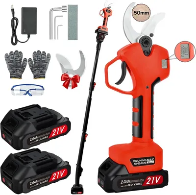Produktbild von Akku-Astschere - Elektrische Gartenschere - Bürstenloser Motor - 1000 W - Schnittdurchmesser 25–50 mm - 2 x 21-V-Akkus - 2 m Verlängerungsstange