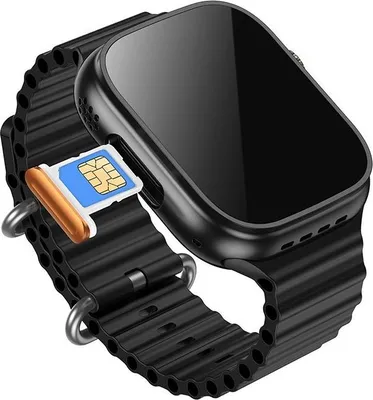 A close-up view of a smartwatch with a SIM card being inserted.