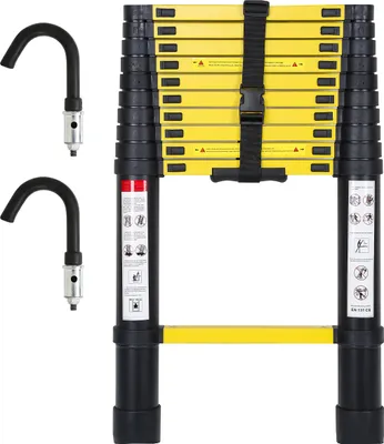 Produktbild von Jopassy Teleskopleiter Alu Leichtgewicht Rutschfester 3,2m schwarz + Haken Multifunktionsleiter Mehrzweckleiter Ausziehbare Leiter 15 Stufe Stehleiter aus Hochwertigem Aluminium Belastbarkeit 150KG