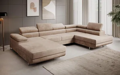 Produktbild von Ecksofa MARGO U- Form, moderne Couch mit Schlaffunktion, verstellbare Kopfstützen, zwei Bettkästen, große Polstercouch – Monolith 09