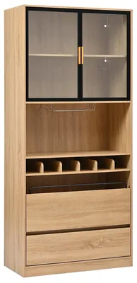 Productafbeelding van Wijnkast - Wijnrek - Drankkast - Flessenhouder - Glazen Deuren - Hout - 180 Cm Hoog