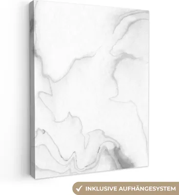 Produktbild von MuchoWow® - Leinwandbilder - Marmor - Grau - Weiß - Abstrakt - Marmoroptik, Wandbild, Wanddeko Bilder Wohnzimmer, 60x80 cm