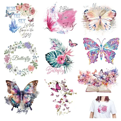 Produktbild von Schmetterlings-Aufnäher zum Aufbügeln - 9 Stück - Applikationen für Kleidung, T-Shirts, Jeans und Rucksäcke - Bunt