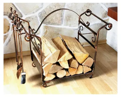 Produktbild von Kaminholzregal mit Kaminbesteck 77 cm Holzkorb Kaminset