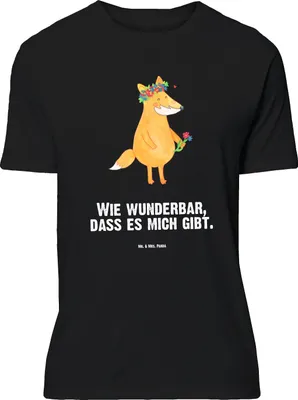 Produktbild von Mr. & Mrs. Panda Größe XL T-Shirt Fuchs Blumen - Schwarz - Geschenk, Selbstbewusst, Tshirt, Boho, Ich, Liebe, Shirt, mit Spruch
