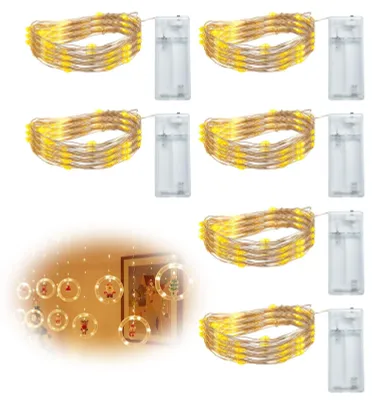 LED-Lichterkette 6er Set, 2 m, 20 LEDs, warmweiß, batteriebetrieben