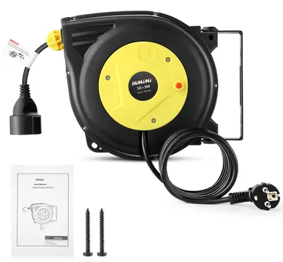 Automatische Kabeltrommel 10+3 m, Wand-/Deckenmontage, 1250-2000 W, schwarz/gelb