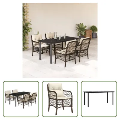Produktbild von The Living Store 5-tlg. Garten-Essgruppe mit Kissen Braun Poly Rattan