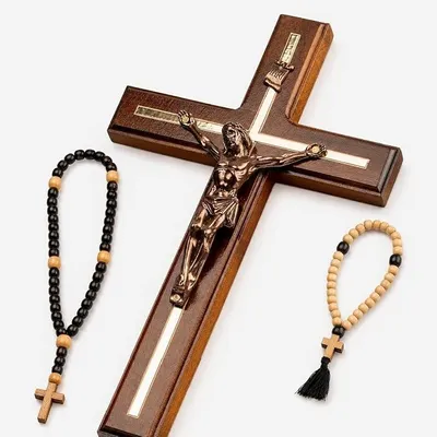 Imagen del producto de Crucifijo clásico de madera, cruz de Jesús para la pared, cruz para la pared