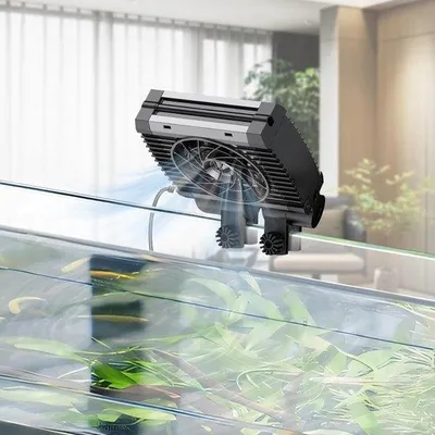 Obrázek produktu pro Chlazení vody v akváriu – tiché chlazení akvária – ventilátor Aquaria s nastavitelnou rychlostí a časovačem – chlazení vody v teráriu pro sladkovodní a mořská akvária do 40 cm