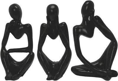 Produktbild von Unyqoos® 3-teiliges abstraktes Denkerfiguren-Set aus hochwertigem Harz, schwarz – Skulpturen für Wohnzimmer, Büro, Regal & Tisch