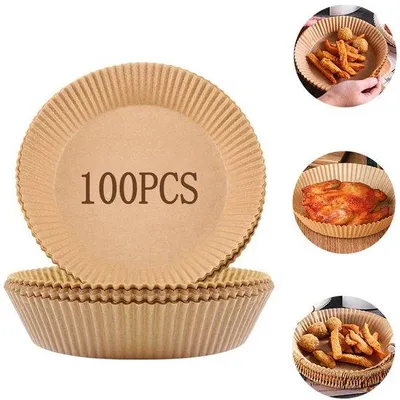 Produktbild von Luftfrittierpapier für Airfryer 20-24 cm rund, 4,5-6,5 Liter Luftfrittiergerät, wasserdichtes Wegwerfpapier für Luftfrittiergerät, Luftfrittierpapier, 100 Stück