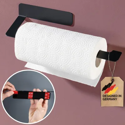 Produktbild von DEKAZIA® Küchenrollenhalter schwarz ohne Bohren Wand Küchenpapierhalter Halter Küchenrolle Papierrollenhalter Edelstahl Kuchenrollenhalterung