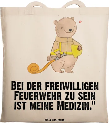 Produktbild von Mr. & Mrs. Panda Beutel Bär Freiwillige Feuerwehr - Transparent - Geschenk, Jugendfeuerwehr, canvas tasche, Tragetasche, Schultasche, Feuerwehrfest, Tote Bag