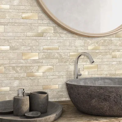 Selbstklebende Marmor-Wandfliesen, Beige, 10 Stück