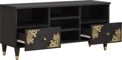 Zdjęcie produktu dla vidaXL Szafka pod TV z półką czarna 100 x 33 x 46 cm lite drewno mango