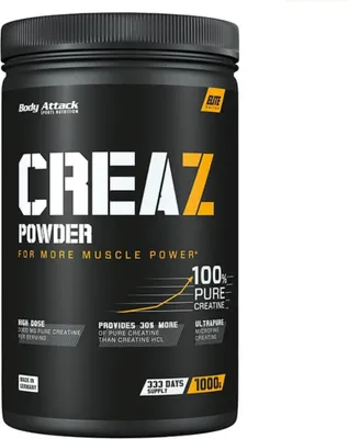 A black tub of Body Attack CREAZ Powder.