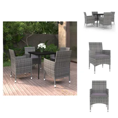 Produktbild von vidaXL 5-tlg. Garten-Essgruppe mit Auflagen Poly Rattan und Glas -  Gartenmöbel-Sets